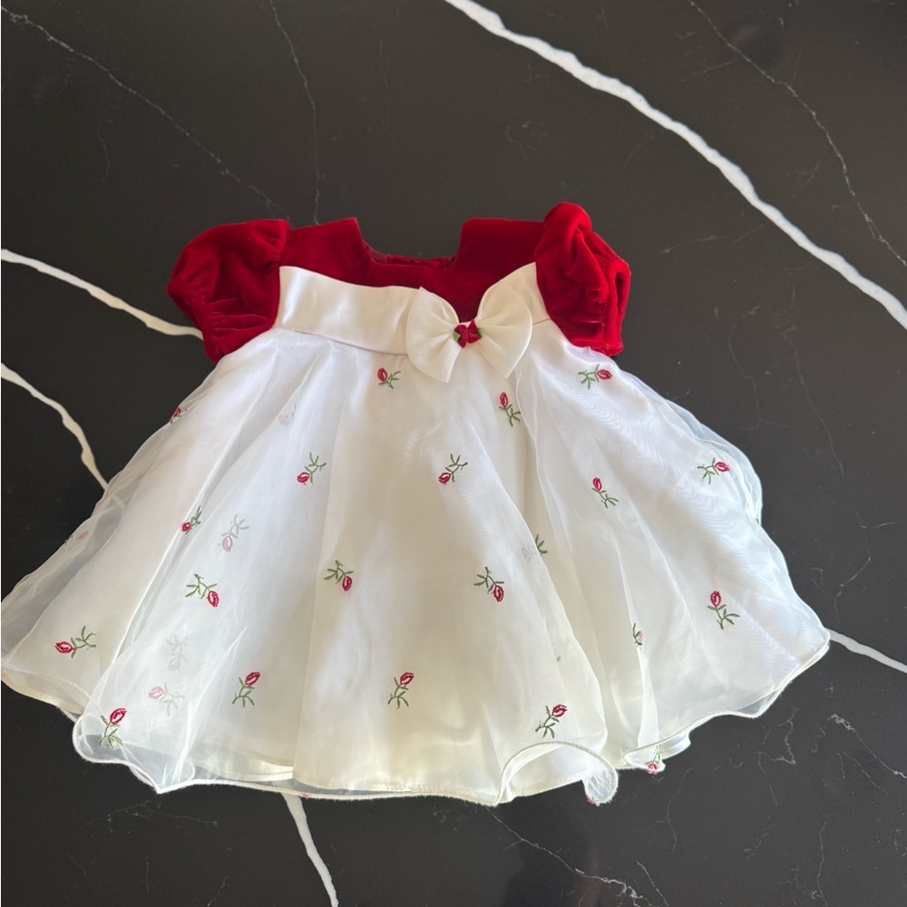 Bonnie‎ Baby Red Velvet Dress with White Floral Accents